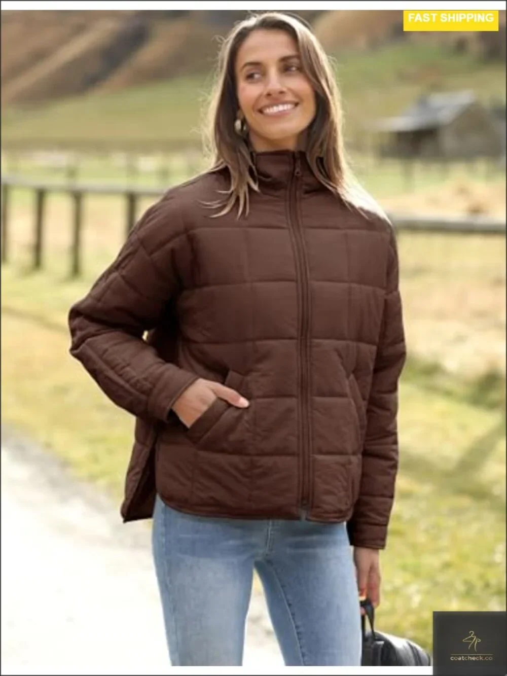 Womens Quilted Lightweight Puffer Jacket Zip Up Short Winter Coat